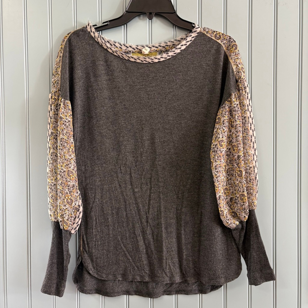 Tiny Long Sleeve Tee Gray Yellow Top Size Small
